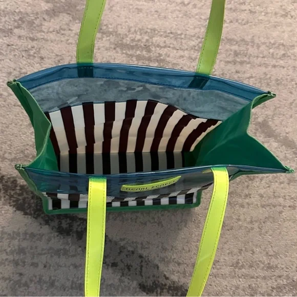 HENRI BENDEL Clear PVC Striped Tote Bag Blue & Green - Picture 7 of 14